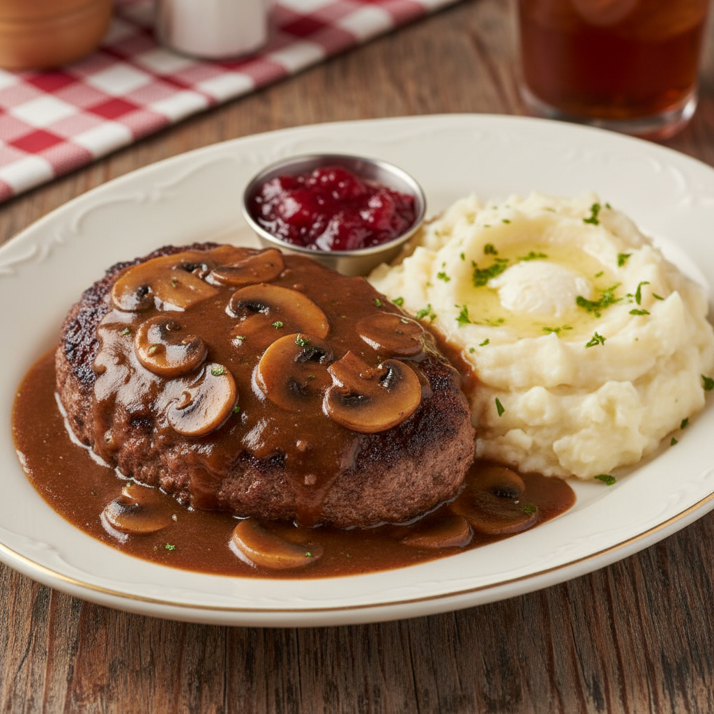 Prepared hamburger steaks plated