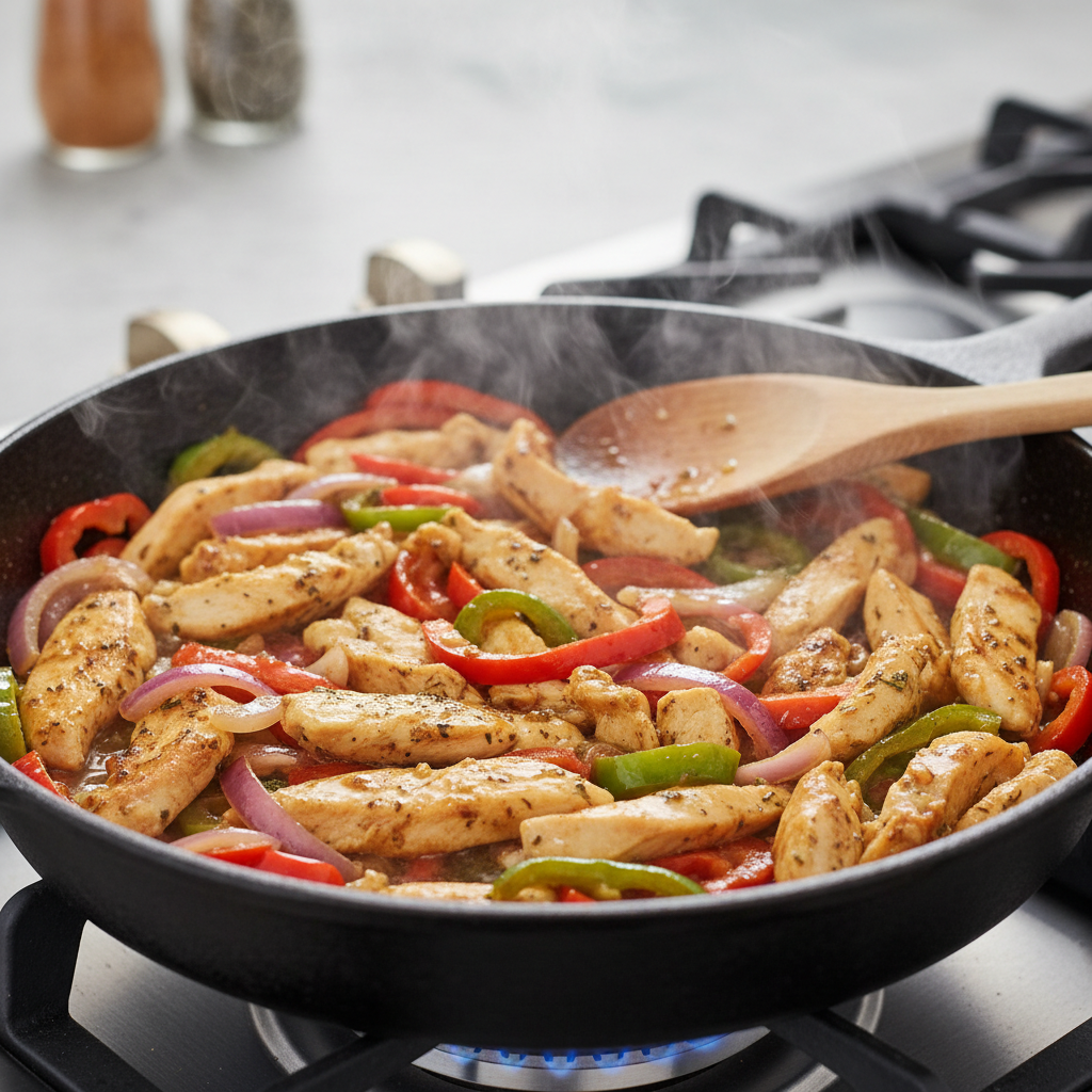Step-by-step instructions for cooking chicken fajitas in one pan