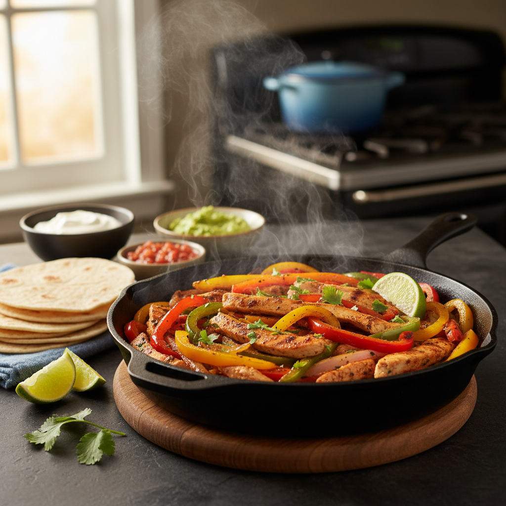 Delicious one-pan chicken fajitas ready to serve