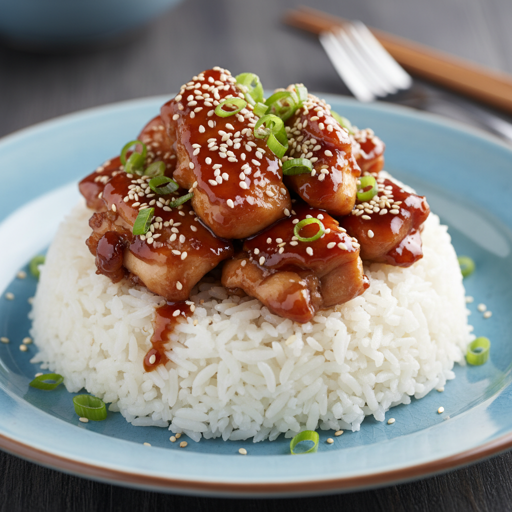 Serving crockpot teriyaki chicken