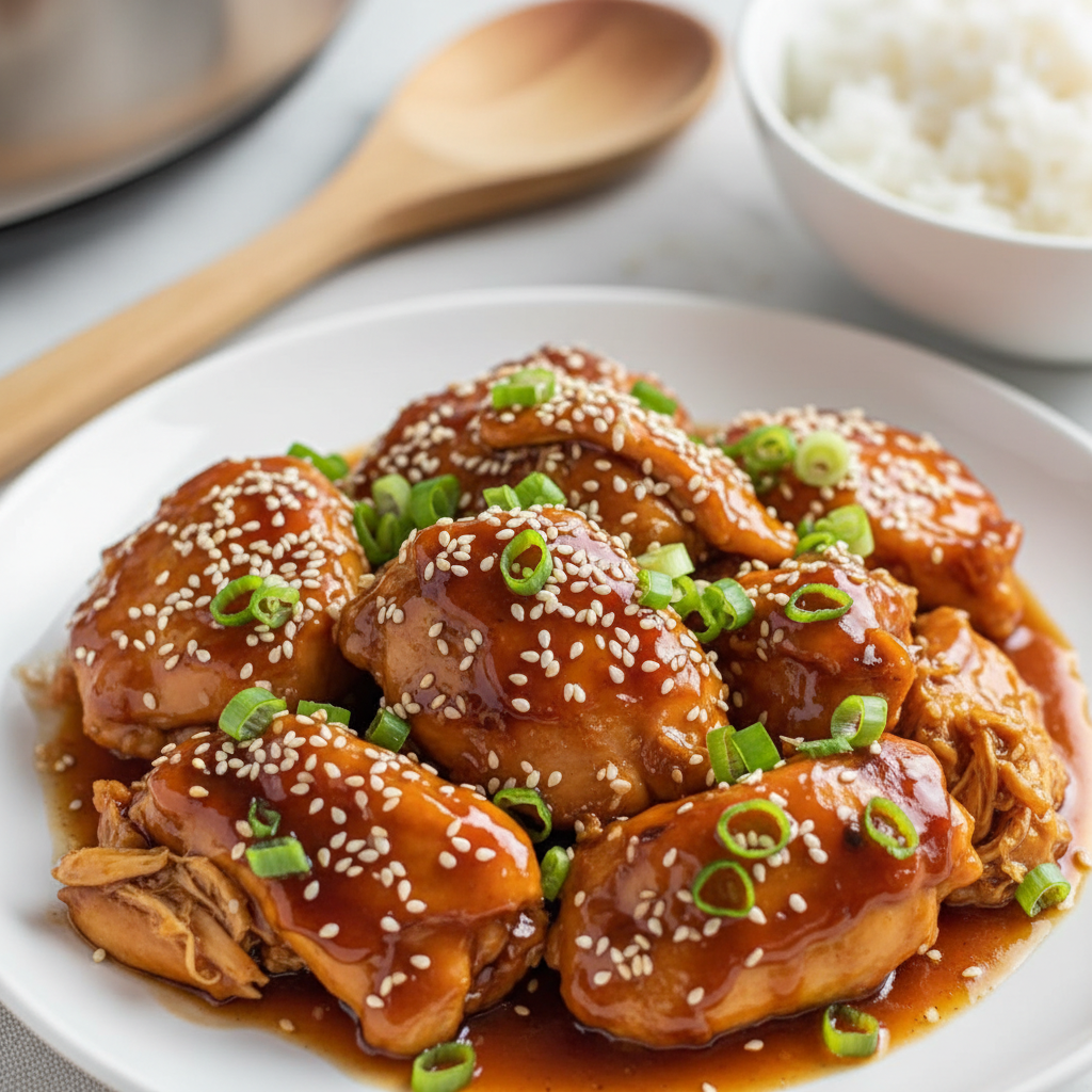 Slow cooker with teriyaki chicken ingredients