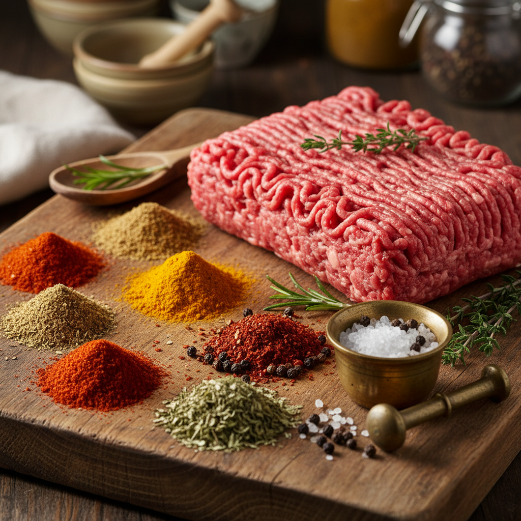 Spices on table for taco meat