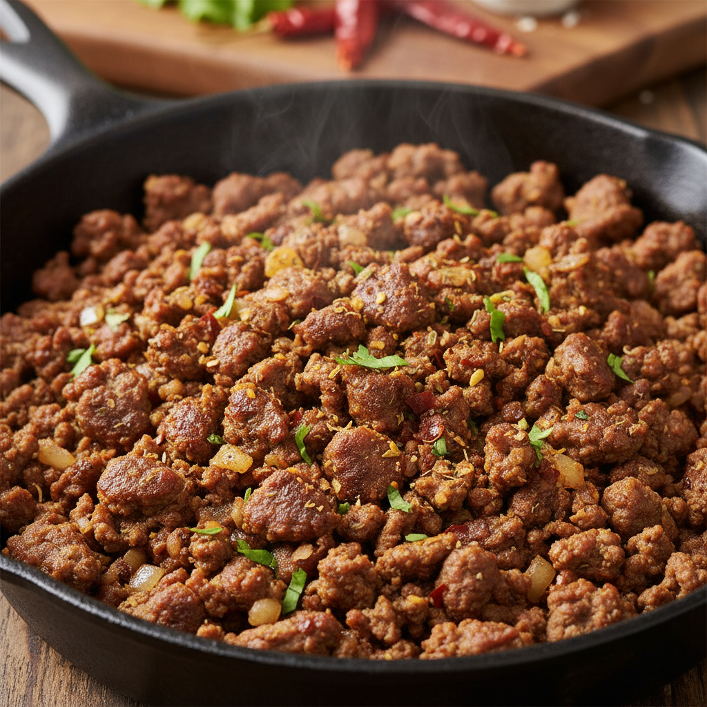 Ground beef in pan for easy taco meat