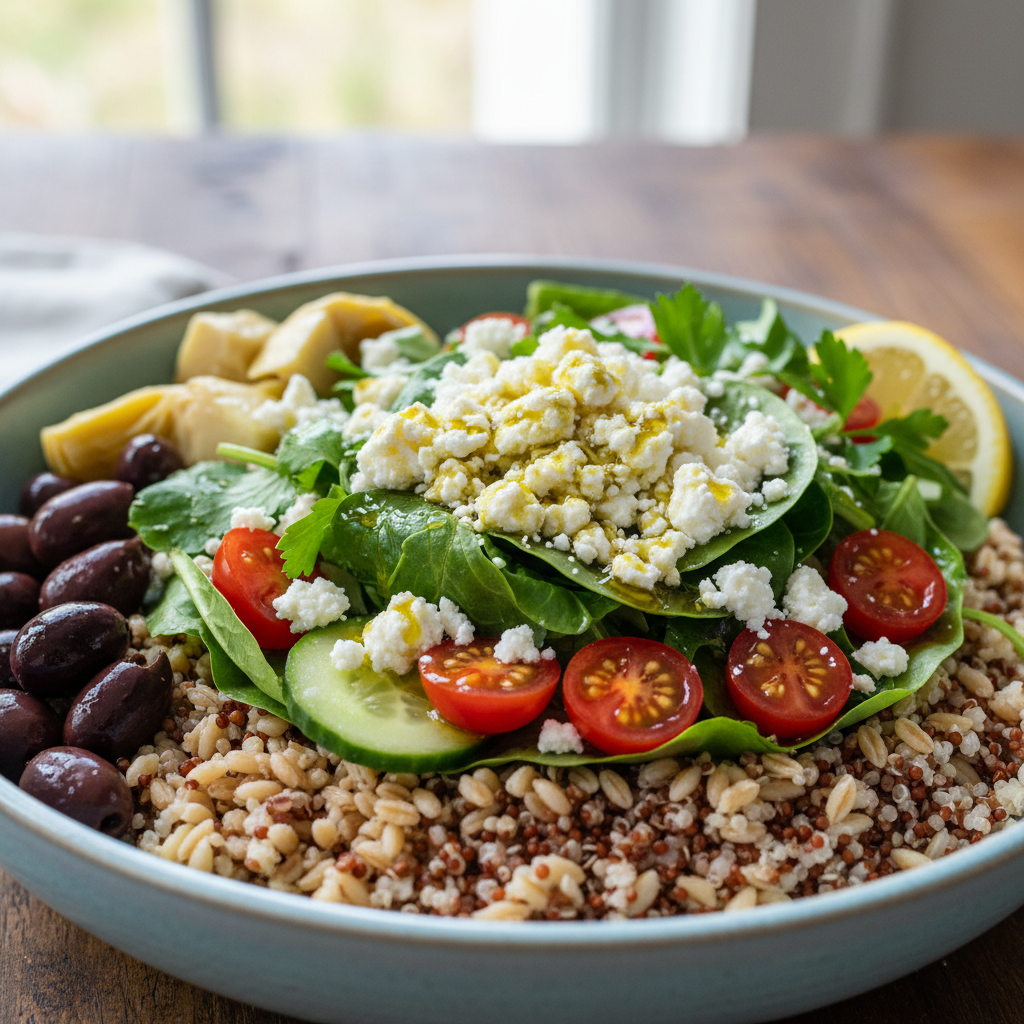Instructions to prepare Mediterranean bowls