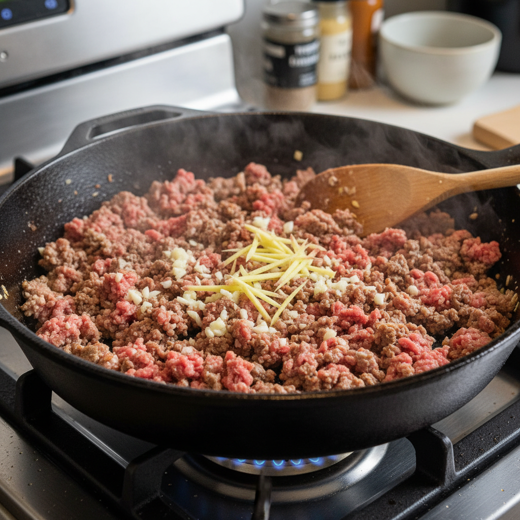 Instructions for Mongolian Ground Beef and Noodles