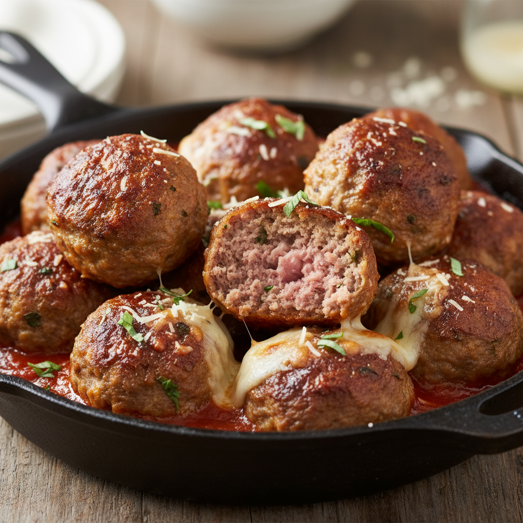 Close-up of oven baked meatballs