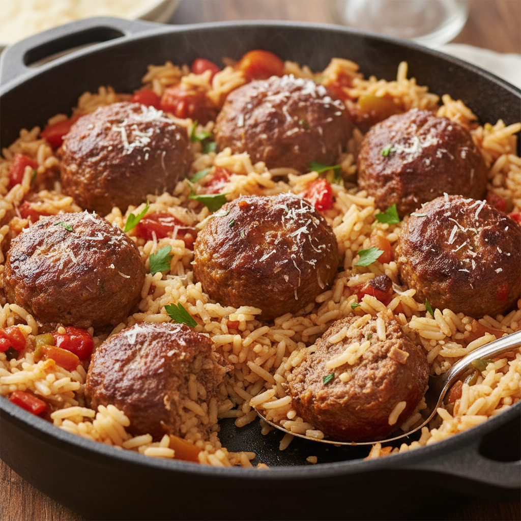 One Pot Meatballs and Rice overview