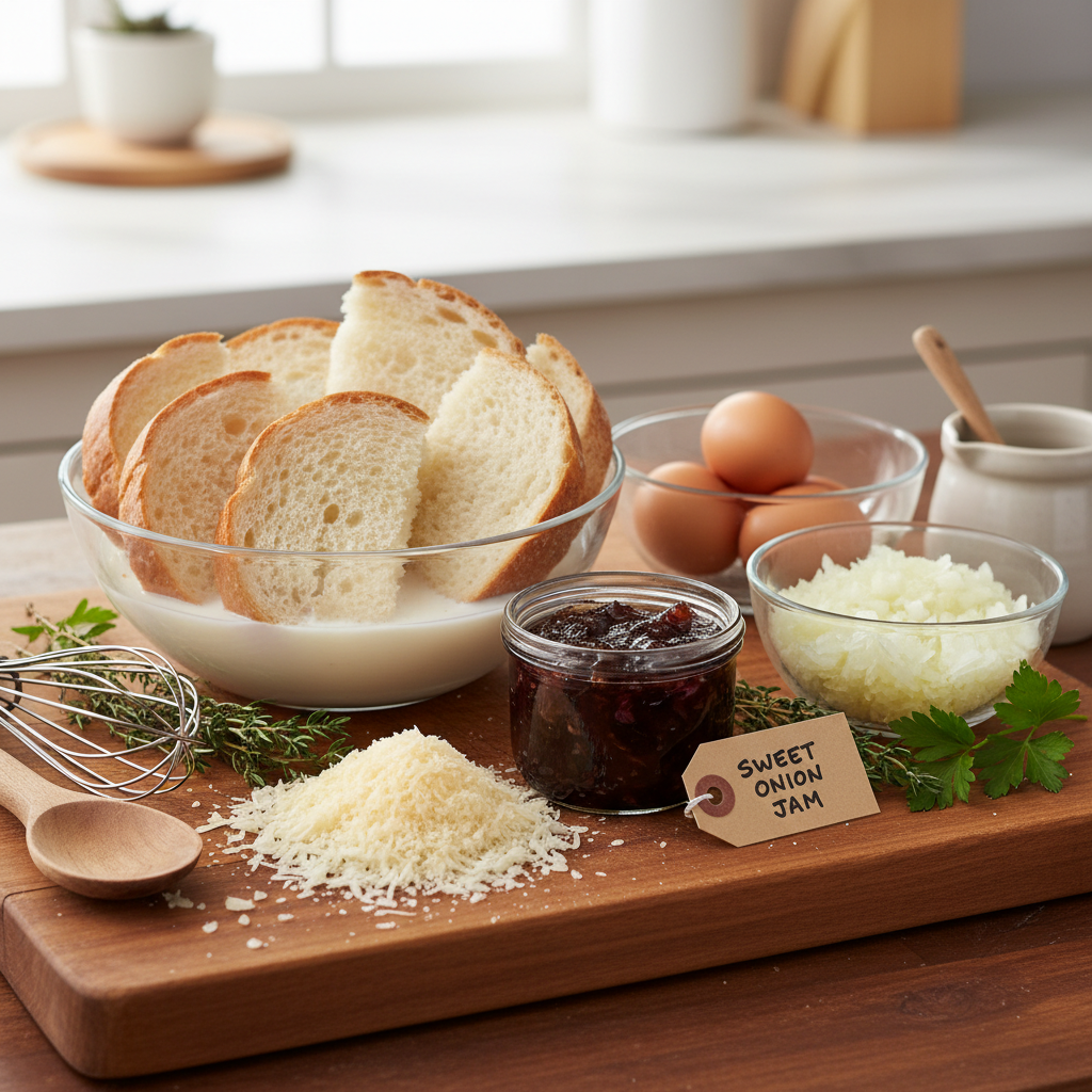 Ingredients for meatloaf with sweet onion jam