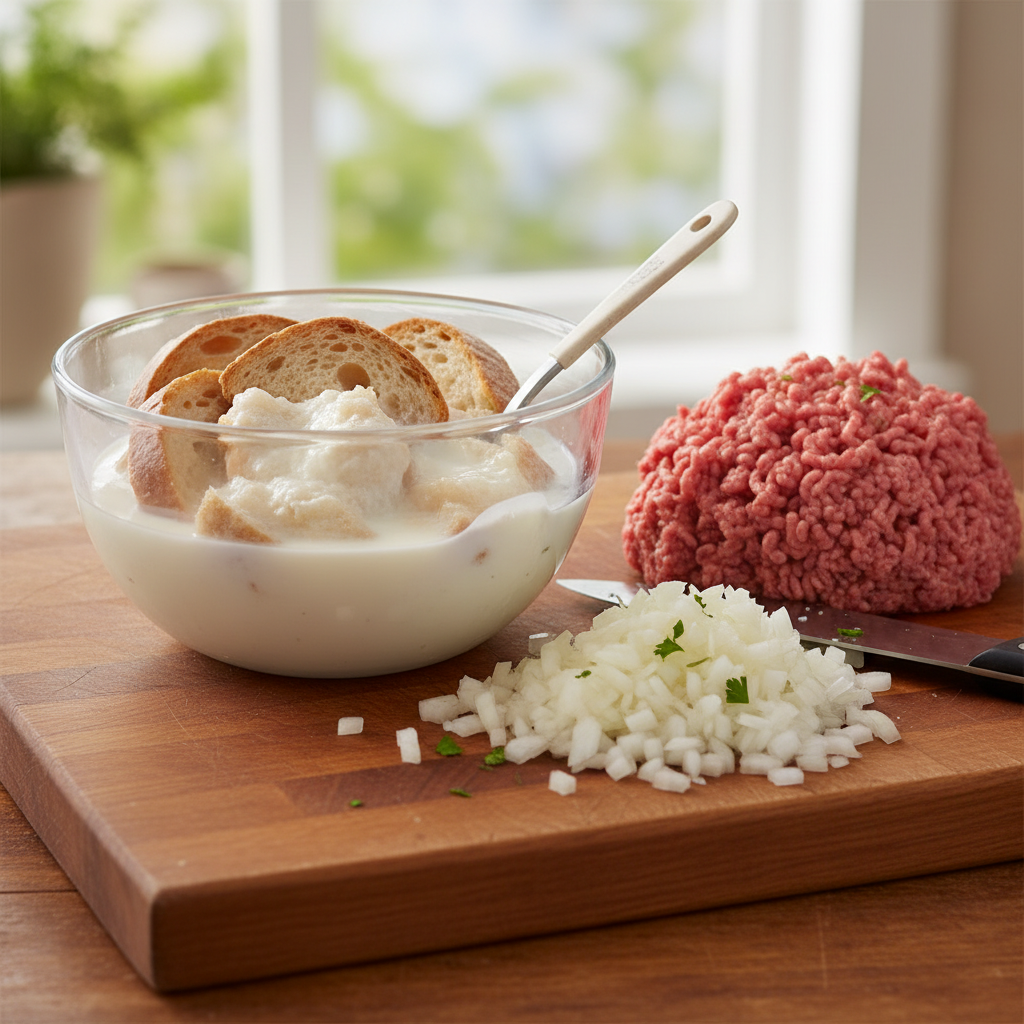Steps showing preparation of meatloaf with sweet onion jam