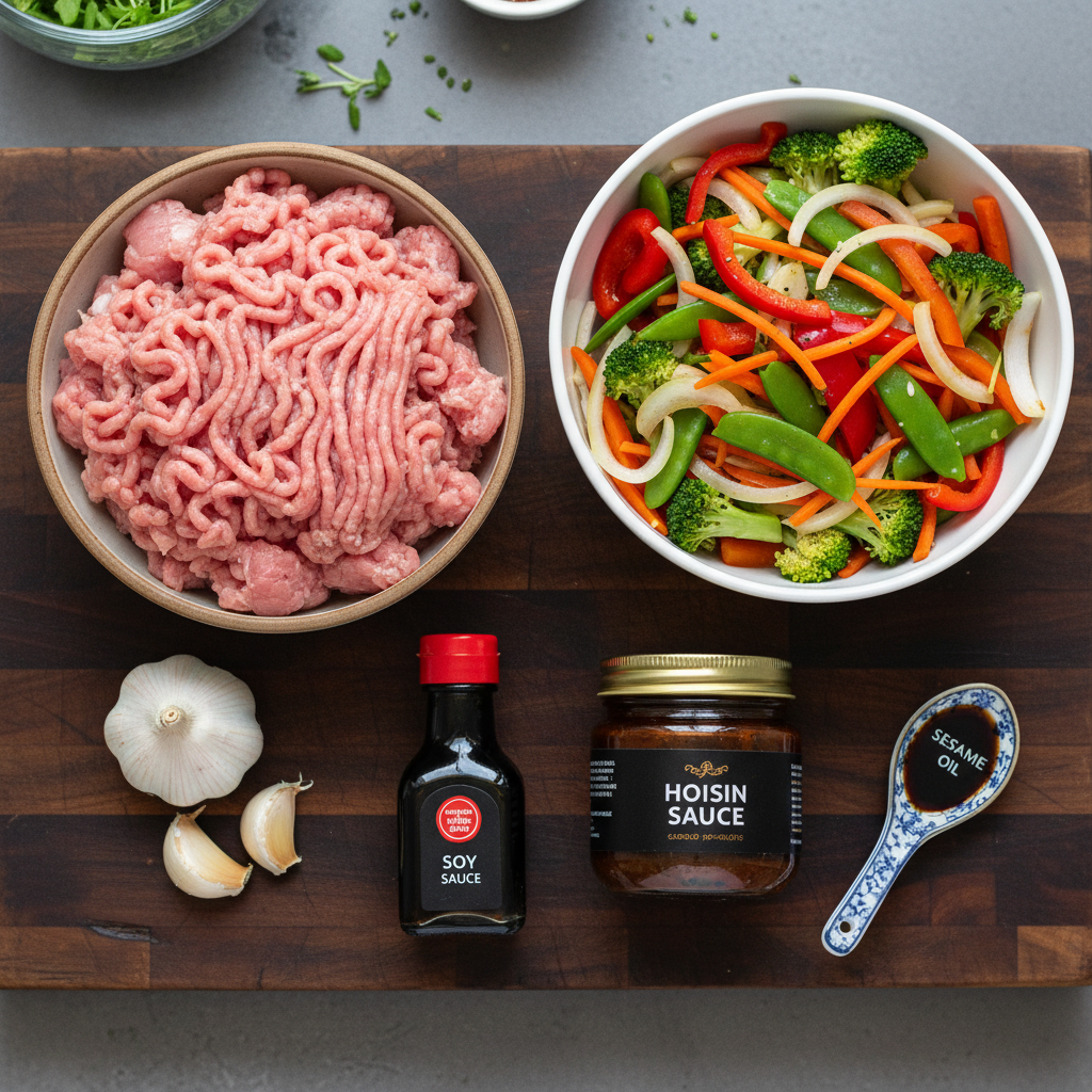 Ingredients for ground turkey stir fry