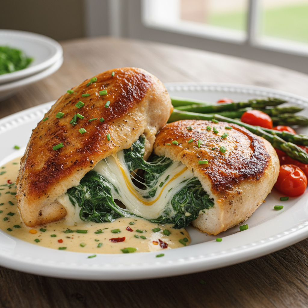 Instructions for making Cheesy Creamy Spinach Stuffed Chicken
