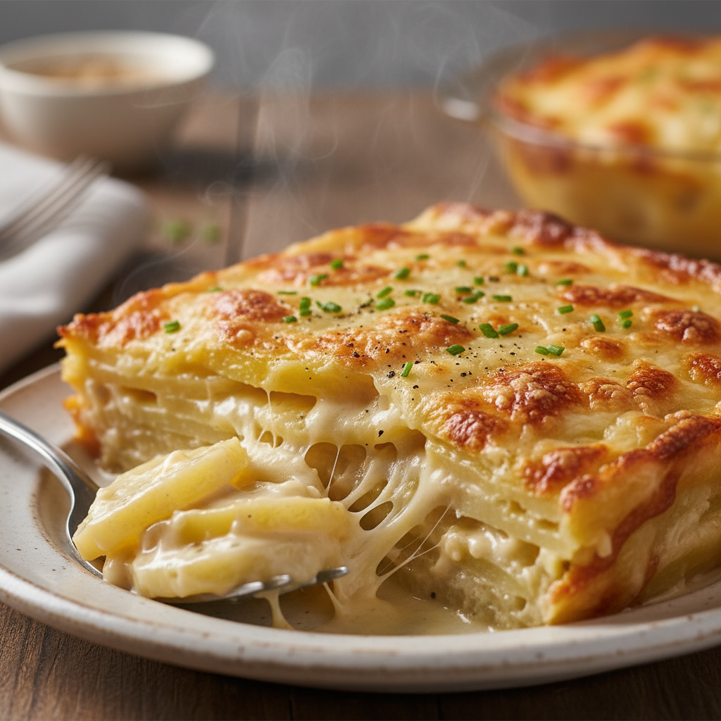 Instructions for cheesy potatoes and hamburger casserole