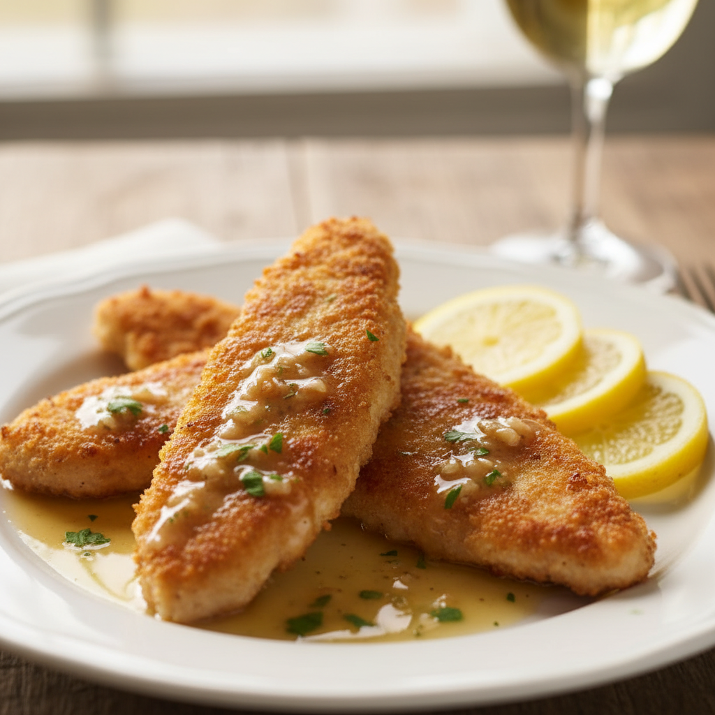 Chicken Frenchays served with butter wine sauce