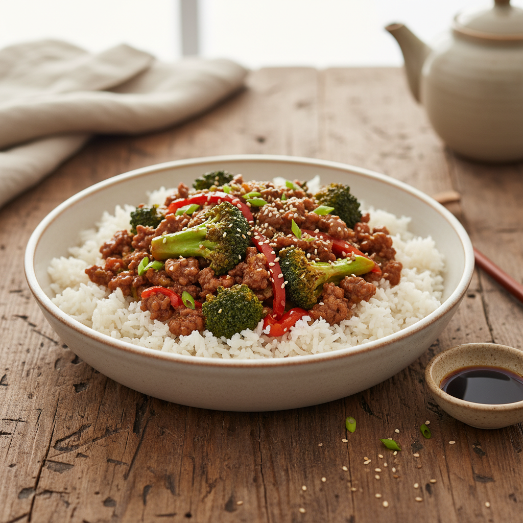 Step by step instructions for Ground Beef Broccoli Stir Fry