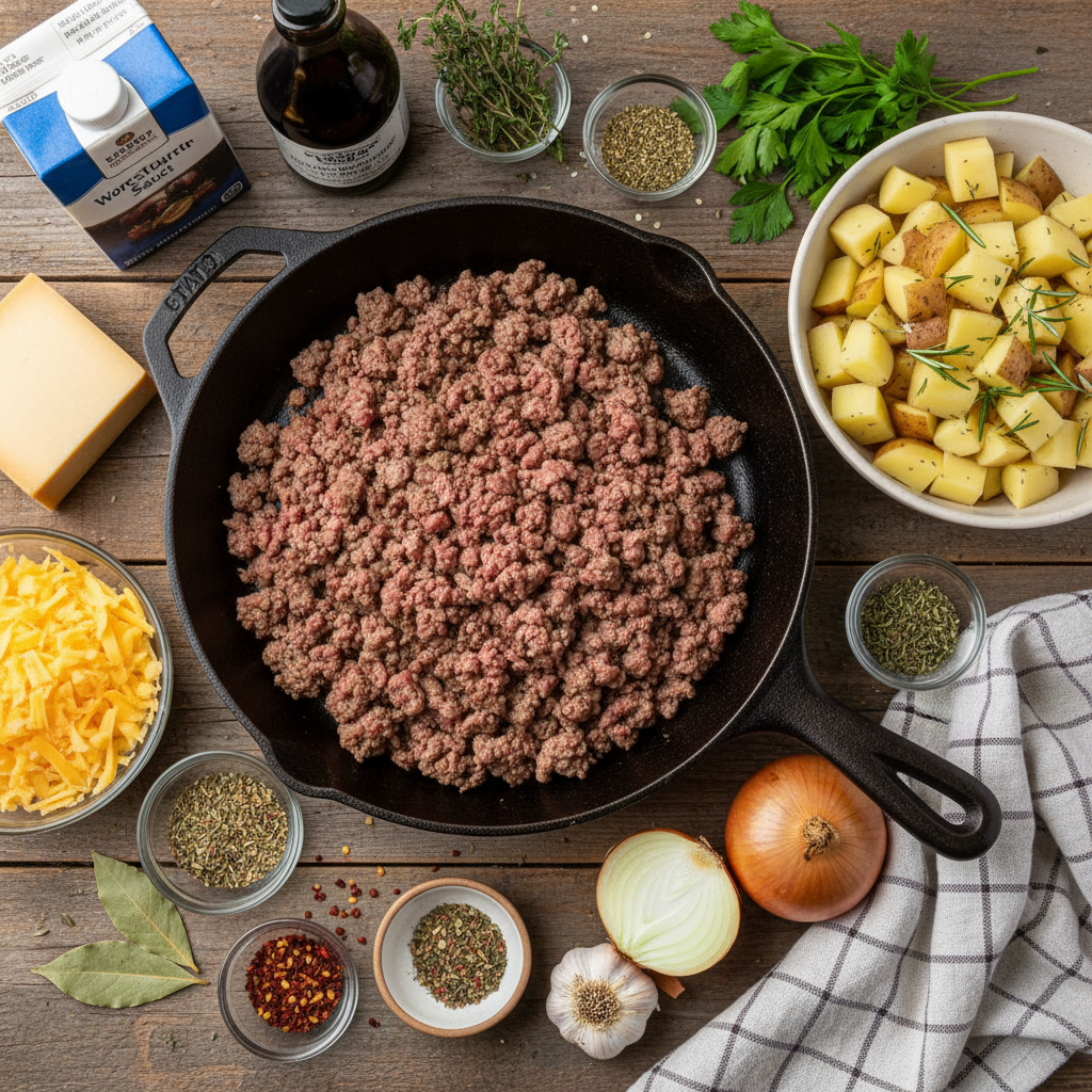 Ingredients for Cheeseburger Potato Soup