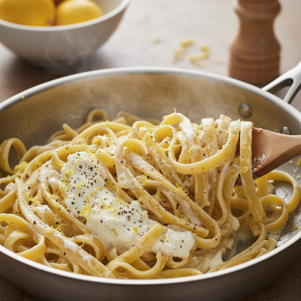 Instructions to cook lemon ricotta con fettuccine pasta